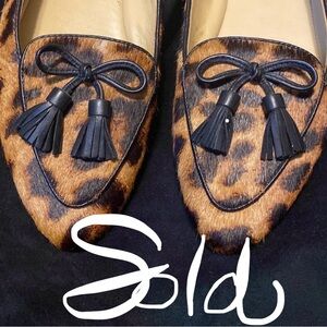 Talbots Francesca Leopard Calf Hair Tassel Bow Driving Flats 8.5 GUC Beautiful♥️